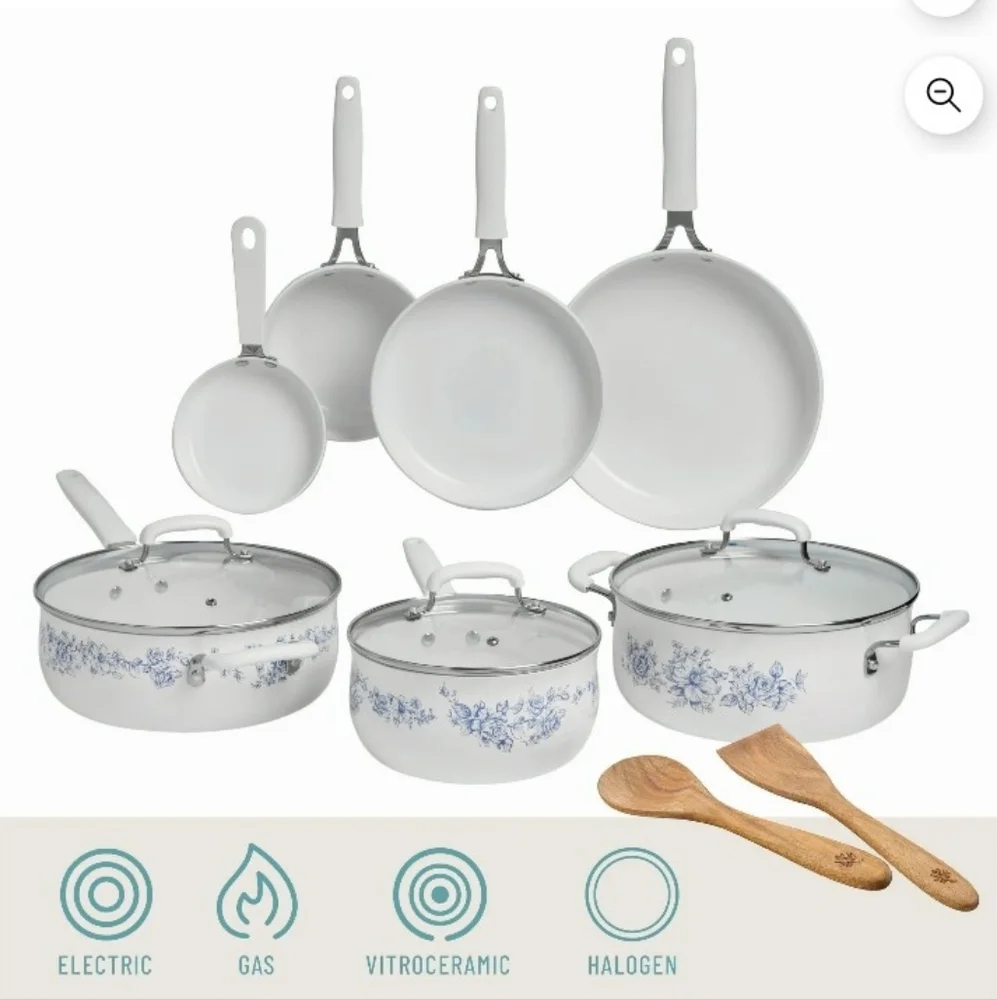 ✨ Pioneer Woman 12-Piece Classic Ceramic Cookware Set, Agatha Blue - Picture 2 of 4